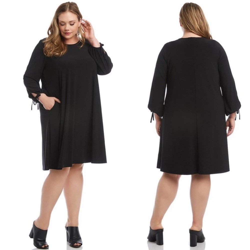 Karen Kane Tie‎ Sleeves Swing Dress Black Size 1X Made USA Jersey Knit Bohemian